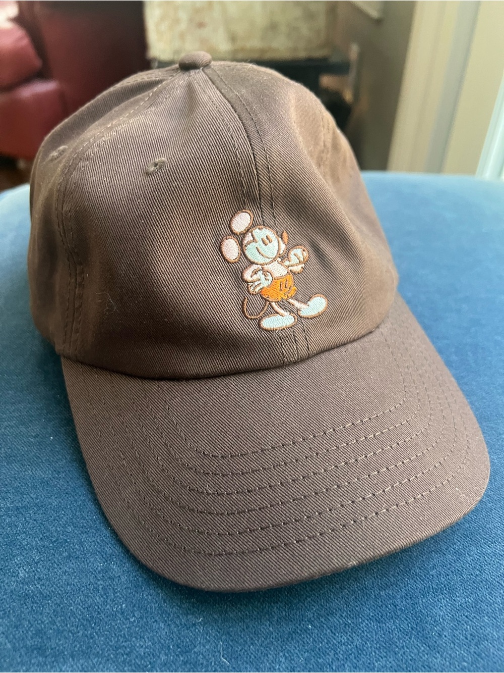 NWOT Mickey Mouse Brown Baseball Cap with Embroidered Cartoon Mouse